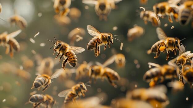 Honey bees in flight