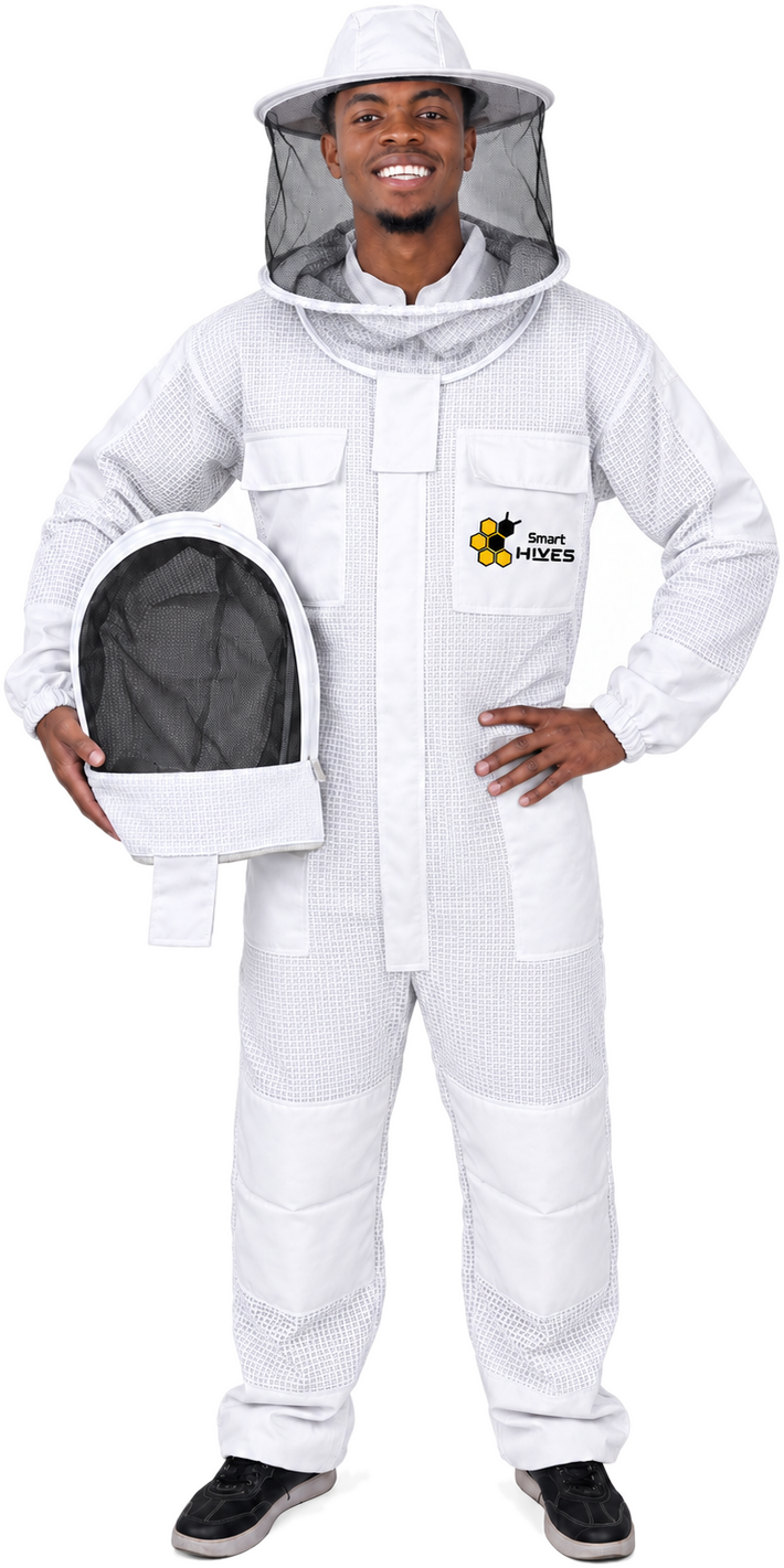 Prince Duri, founder of Smart Hives, in a Smart Hives beekeeping suit